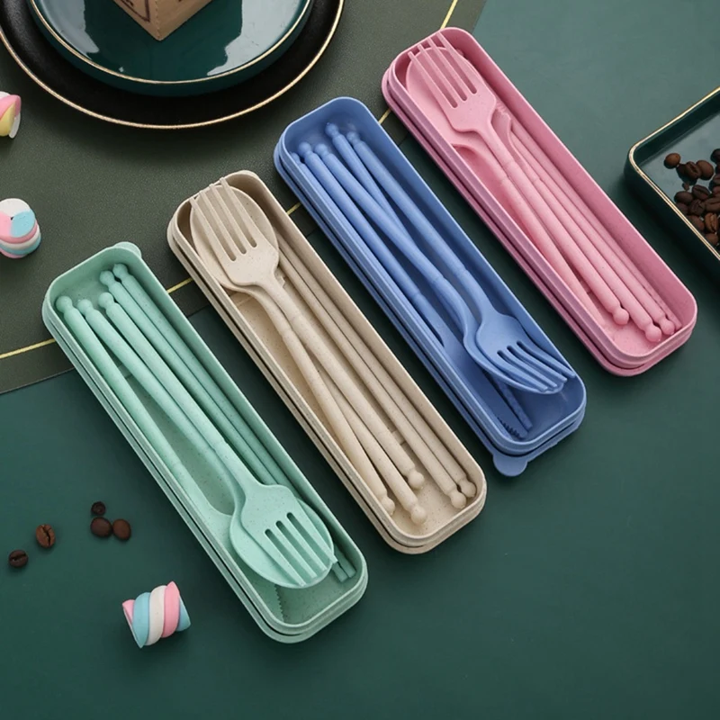 Набор портативной посуды 8 цветов набор многоразовых дорожных столовых приборов