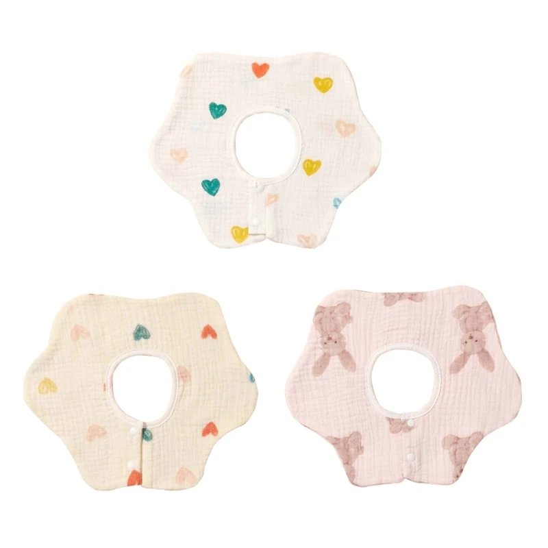 

Infant Teething Bib Flower Edge Baby Burp Cloths for 0-24M Toddler Gauze-Cotton Neck Scarf Drooling Bibs for Newborns