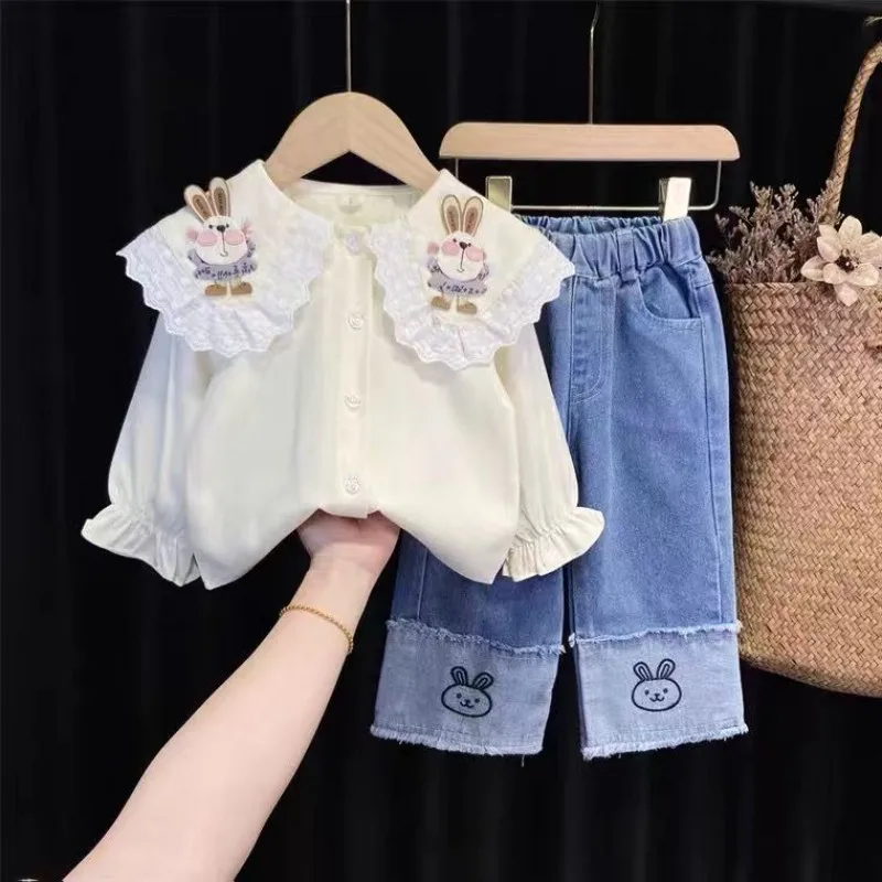 

Girls' Baby Clothing Set 2023 Spring and Autumn Korean Edition Children's Wide Leg Pants Princess Style Shirt Fashion Two Piece