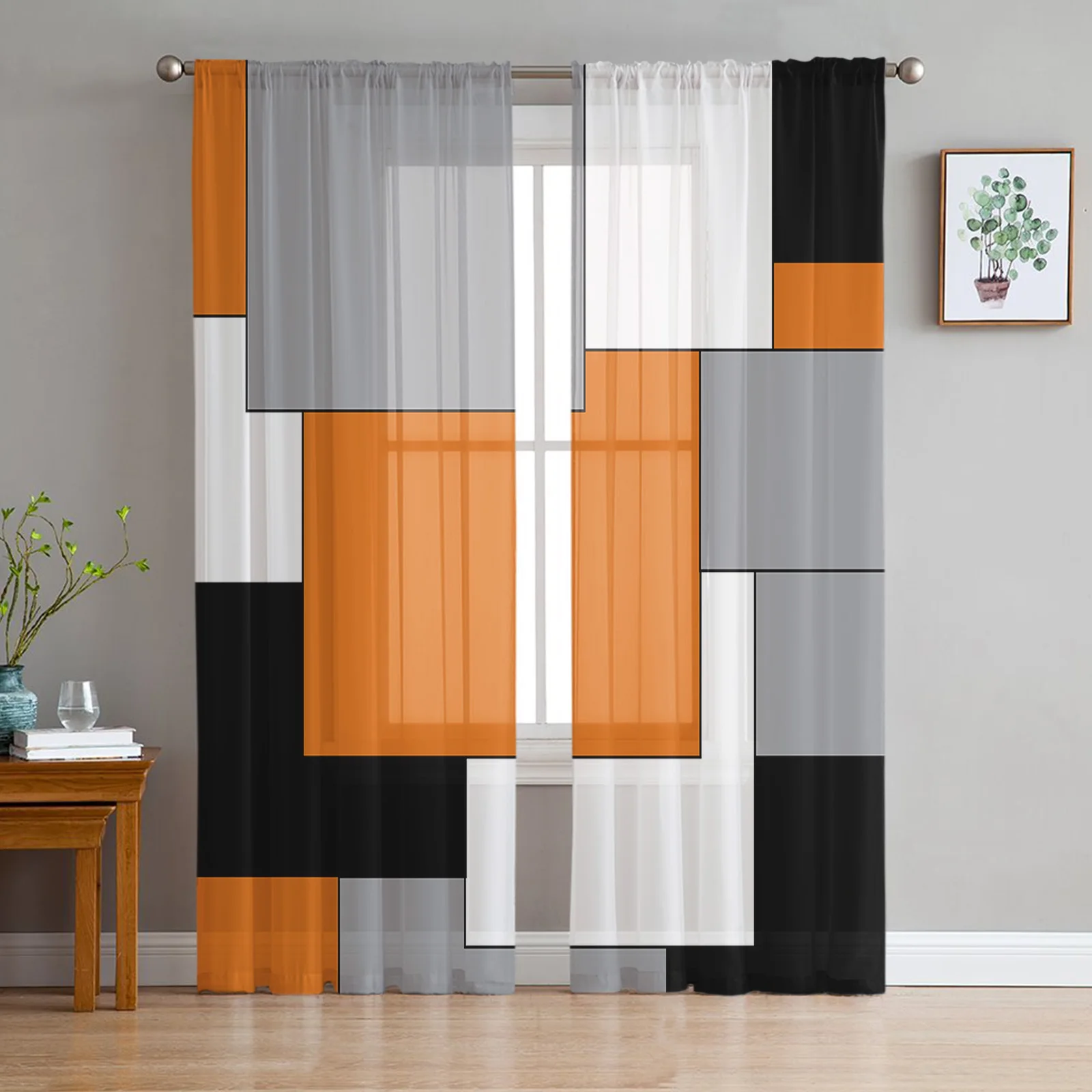 

Оранжевые, черные, серые, абстрактные тюлевые шторы для гостиной, спальни, украшение, шифоновая прозрачная вуаль, кухонные оконные занавески, занавески