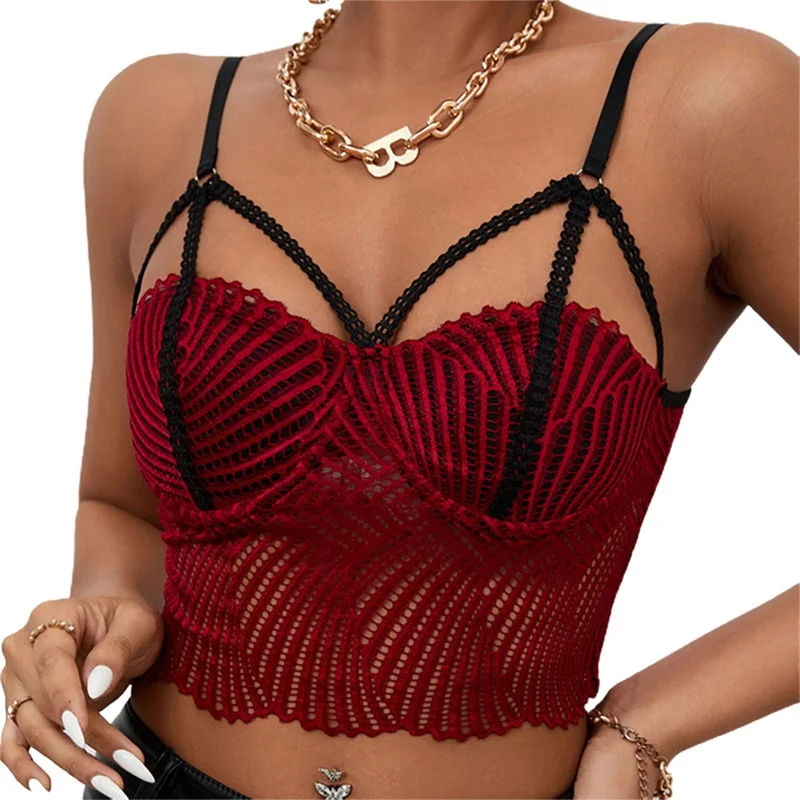 

Топ женский сетчатый с регулируемыми бретелями, модная майка контрастных цветов, облегающий кроп-топ без рукавов