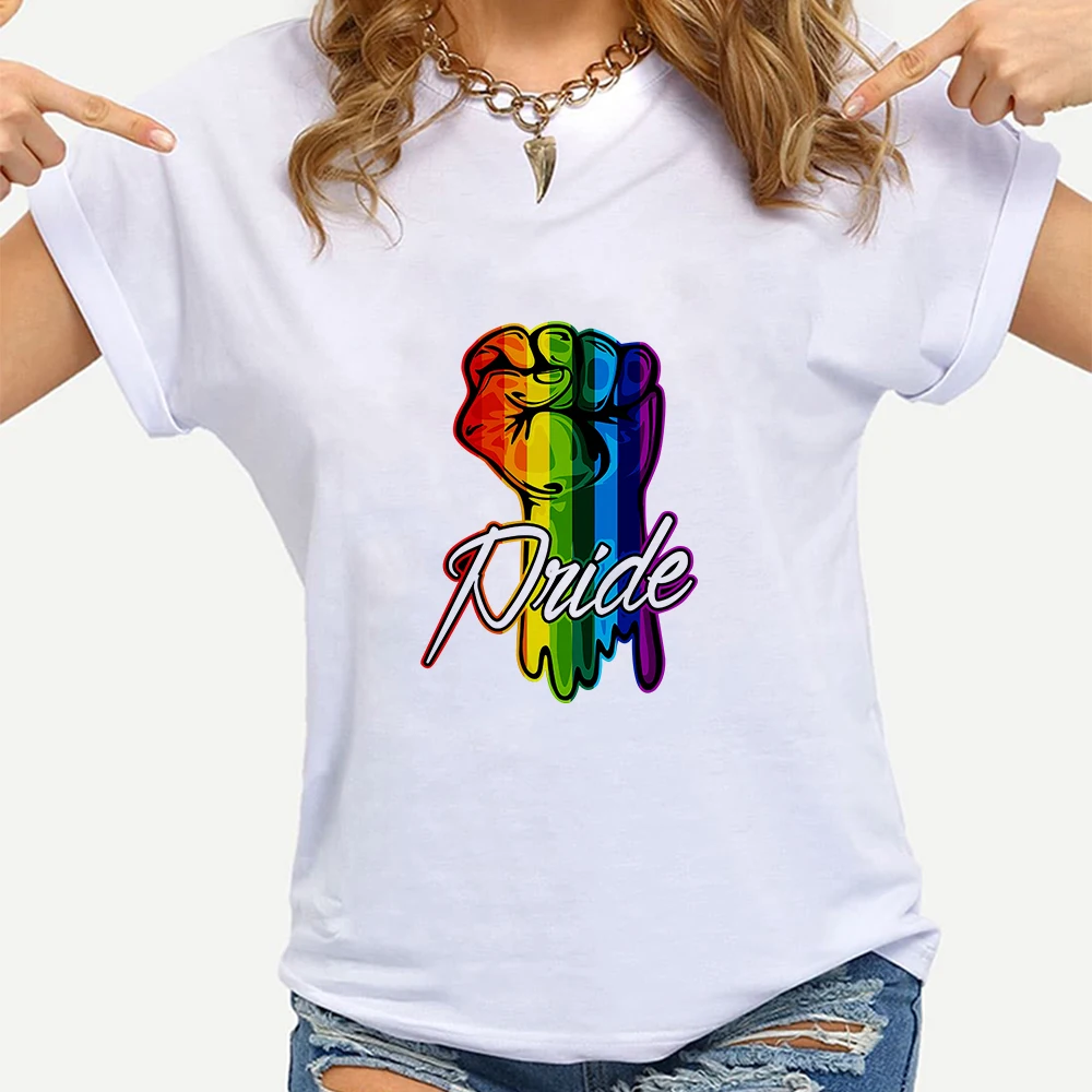 

2022 New Fashion Brand T Shirts Rainbow Print T-shirt Summer Harajuku Short Sleeves Crewneck Tops Kawaii Casual Women Clothes