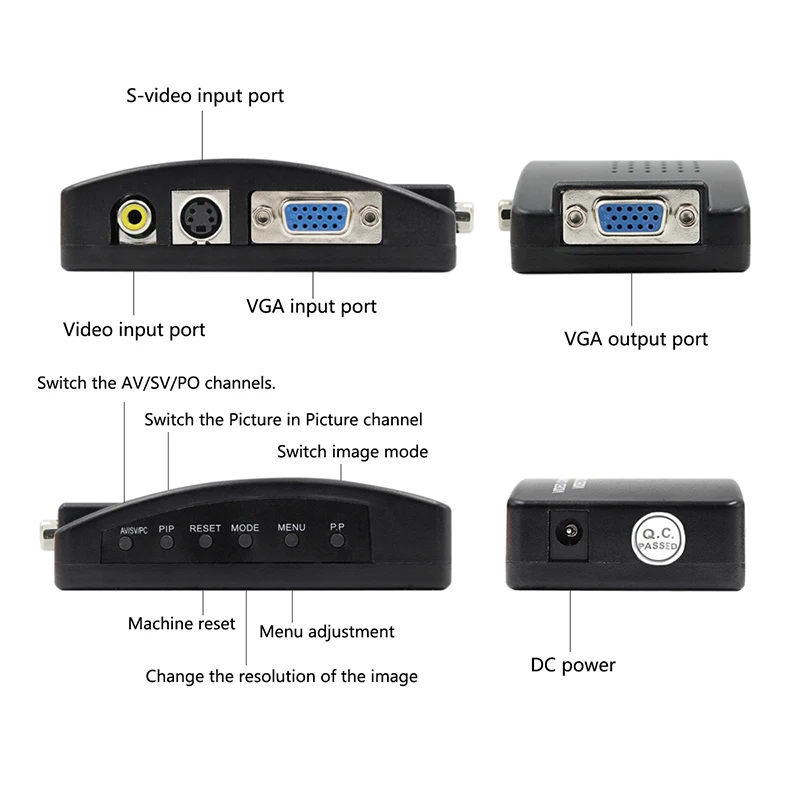 S-video composite RCA AV to VGA converter with DC power supply for TV PC converter(VGA cable is not included) | Безопасность и