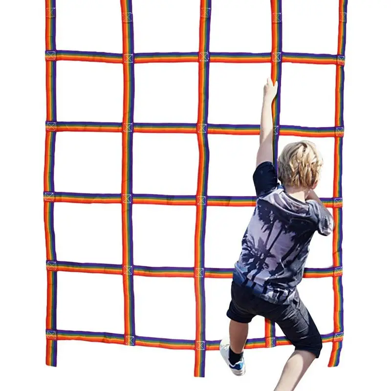 

Climbing Cargo Net For Kids Rainbow Color Portable Cargo Net 57x72.8inch High Strength Rope Ladder Obstacle Course Playground