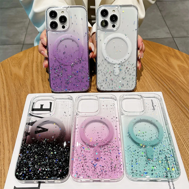 

Gradient Phone Case For IPhone 14 Pro Max 13 12 11 Clear Glitter Epoxy Soft Cover