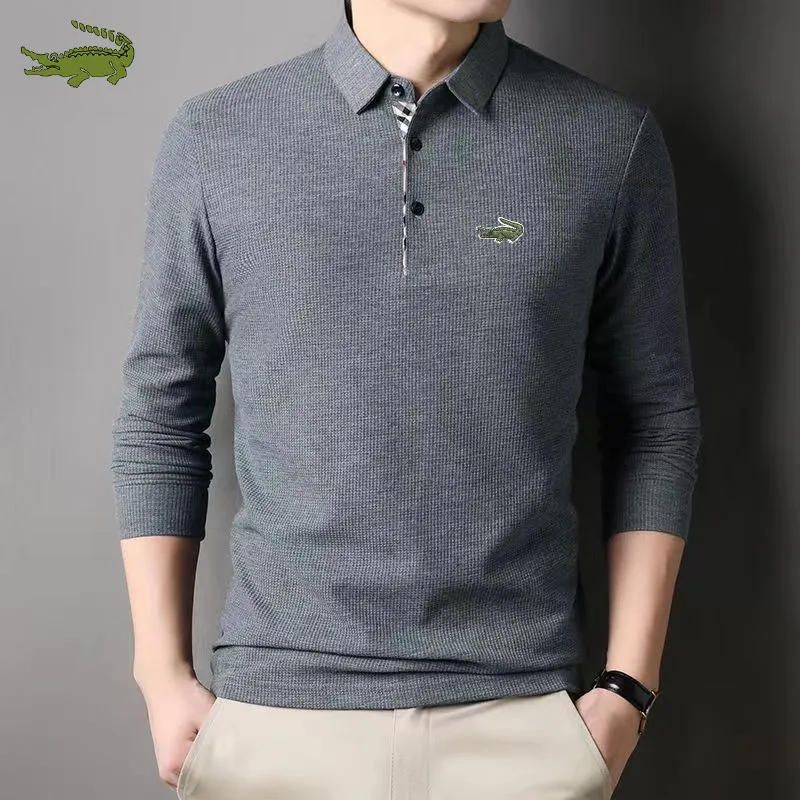 

Spring and Autumn New POLO Shirt Long Sleeve Men's T-shirt Spliced Shirt Collar Fashion High Grade Wrinkle Resistant Top
