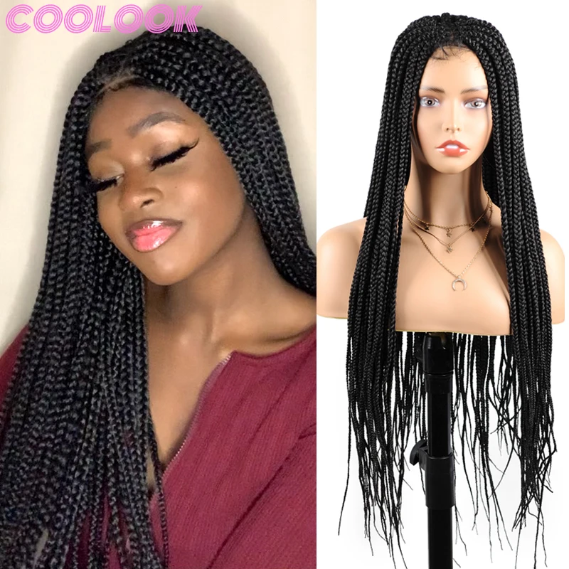 

Синтетический Плетеный кружевной передний парик 30 дюймов, Длинные косички, кружевные парики для чернокожих женщин, медовая коричневая плет...