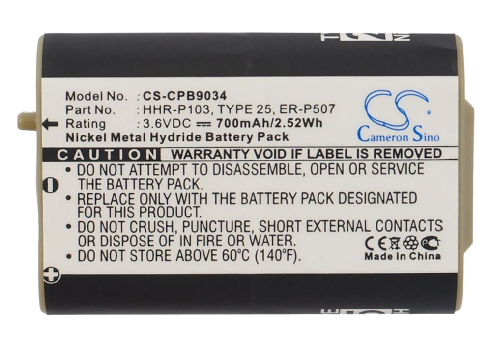 

Cameron Sino 700mA Battery for Panasonic KX-TGA271A,KXTGA271B,KX-TGA271B,KXTGA271V HHR-P103,HHR-P103A,N4HHGMB00001