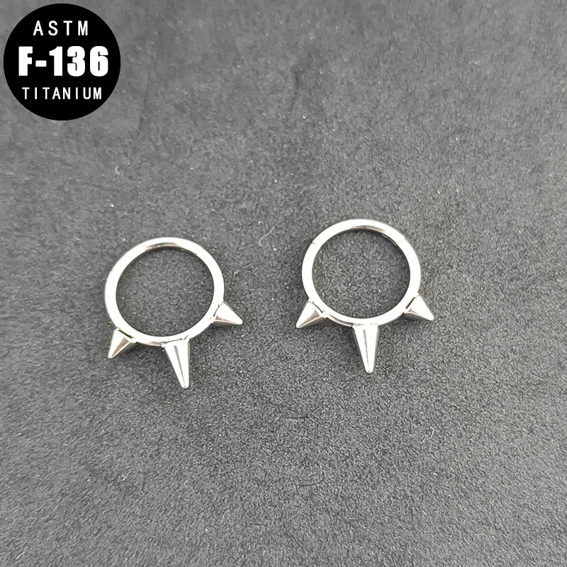 

ASTM F136 Titanium Daith Earrings Piercing Septum Clicker Spikes Hinged Segment Hoop Ear Tragus Helix Nose Ring for Women