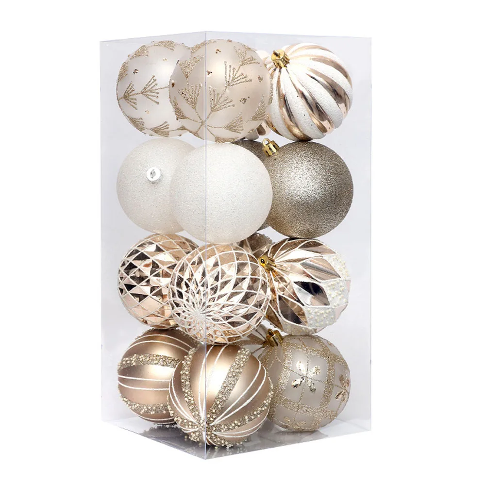 

16pcs Christmas Tree Ball Ornaments 8cm Glitter Champagne Xmas Balls Hanging Ornaments For Holidays Party Decor New Year Decor
