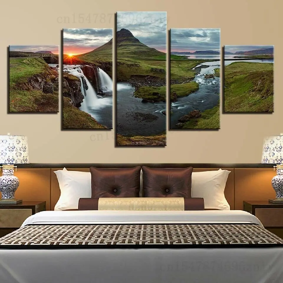 

5 шт., настенные картины с изображением водопада, гор, озера, природы, восхода солнца