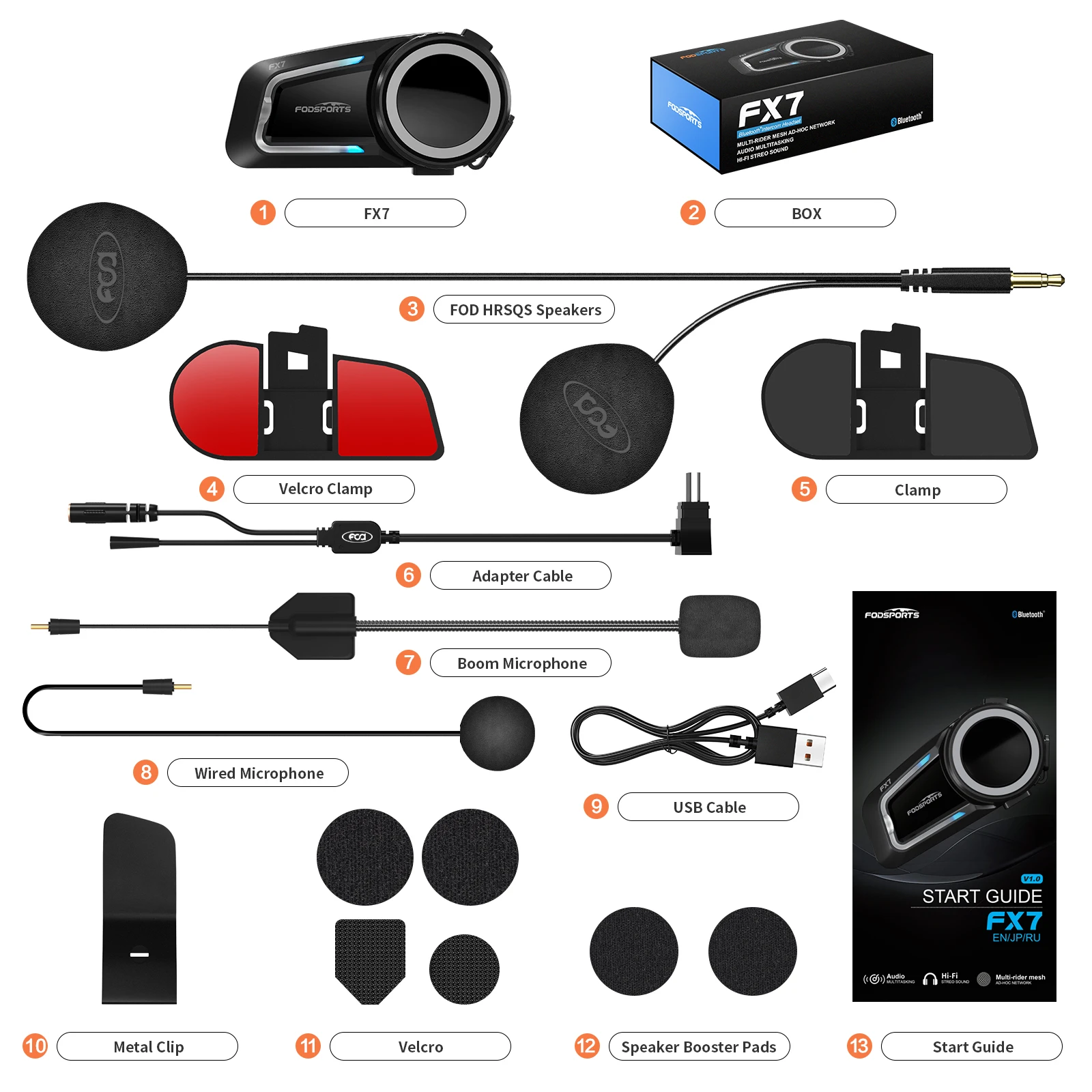 

Мотоциклетная гарнитура Fodsports FX7,Гарнитура для шлема Bluetooth,BT5.4