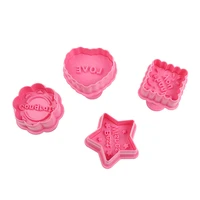 4pcs cookie mold with good wishes chocolates stamp pastry fun fondant biscuit cutter cake dessert for household diy baking tools