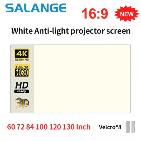Salange проектор экран белая сетка анти светильник занавеска высокая яркость 100 130 дюймов 16:9 Портативный 4K HD ткань для Beamer