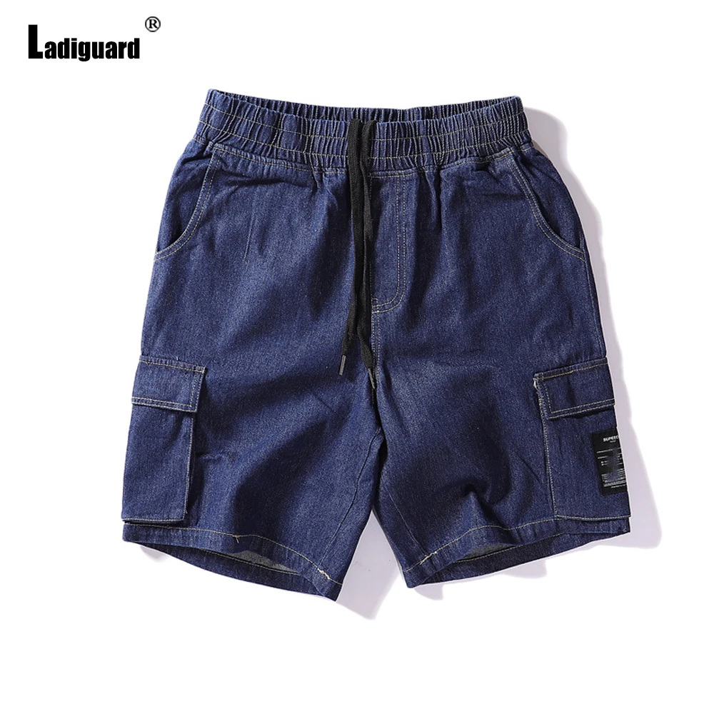 Men Fashion Leisure Shorts 2021 New Summer Blue Cargo Pants Sexy Lace-Up Skinny Shorts Male Casual Stand Pockets Short Bottom
