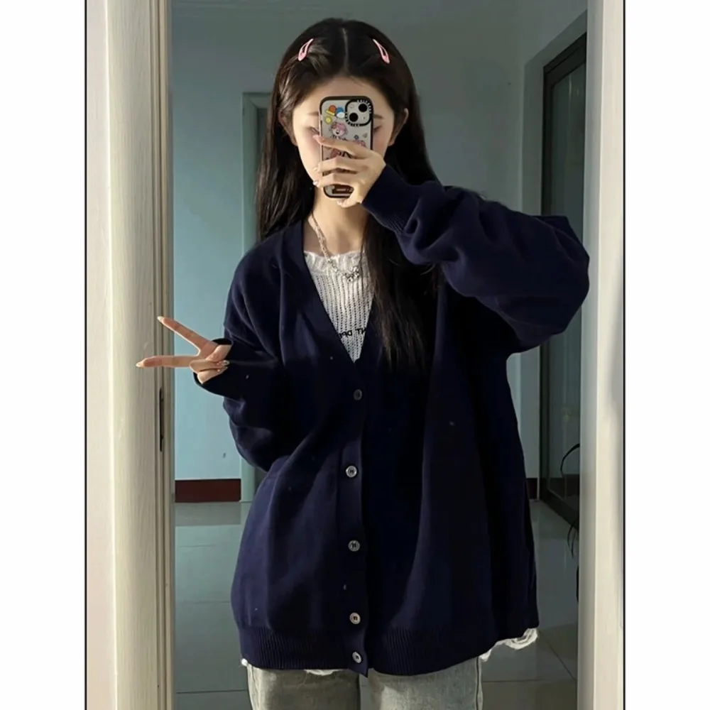 

Knitted cardigan women's autumn new couple lazy wind V-neck loose sweater coat