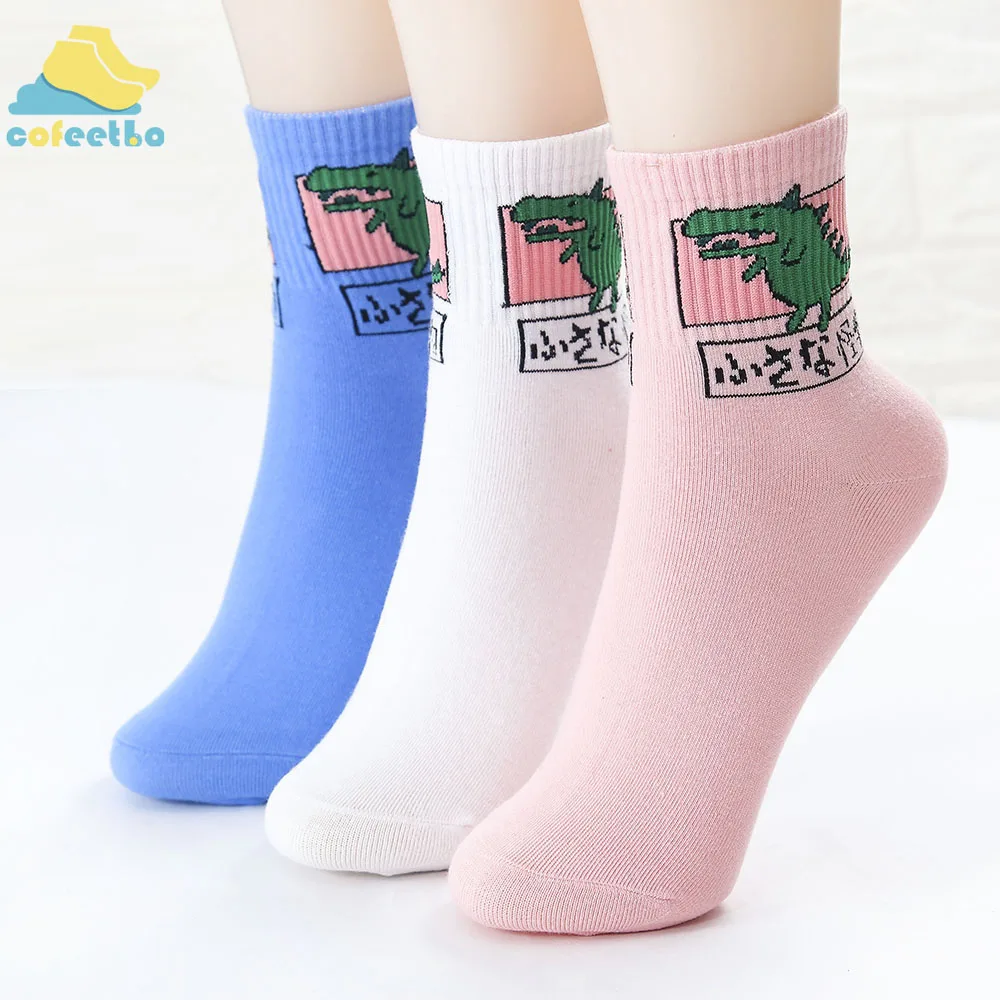 

Носки до щиколотки с мультяшным динозавром, модные длинные хлопковые носки, забавные мультяшные аксессуары в японском стиле Харадзюку, осе...