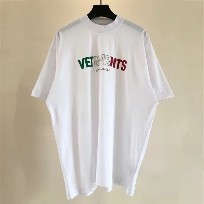 

Модная мужская футболка Vetement 1:1, Высококачественная многоцветная женская футболка с логотипом итальянского флага, топы большого размера, м...