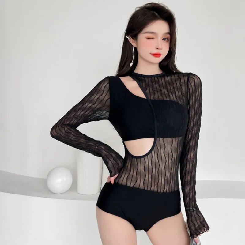 

swimsuit 2022 new Slimming Hot Springs Long Sleeve Swimwear Seersucker Self-cultivation one-pieces Women's bathing suits
