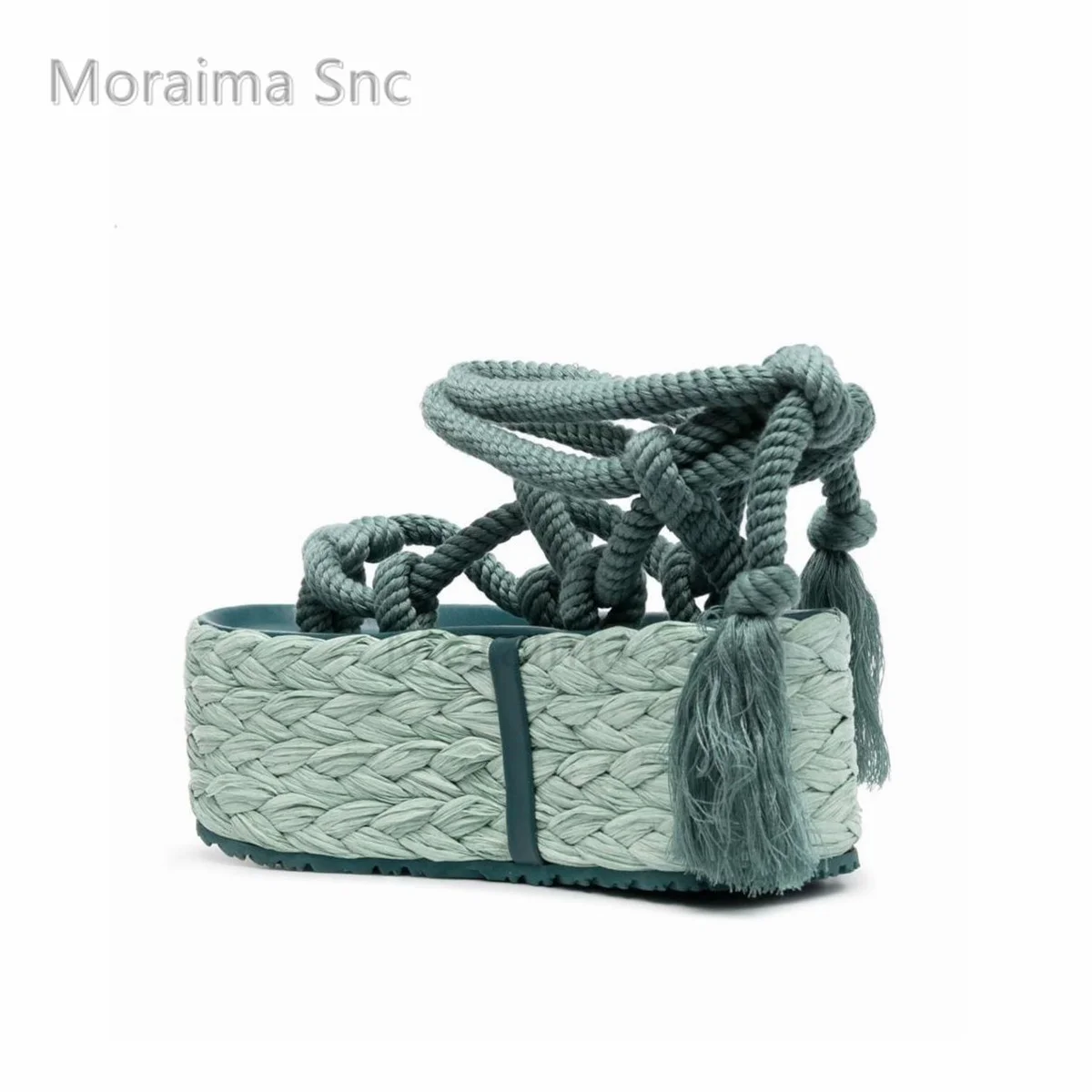 Espadrilles Platform Hemp Rope Sandals for Women with Heels Summer Tassel Solid Color Lace Up Ladies Shoes Ankle Cross Straps