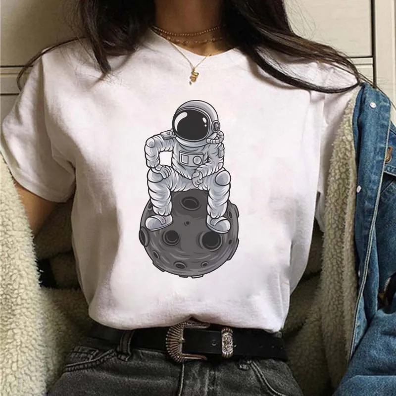 

Summer Clothing Astronaut Printed TShirt Lady O Neck Short Sleeve Tees shirt femme White Kawaii T Shirt Women Camisetas Mujer