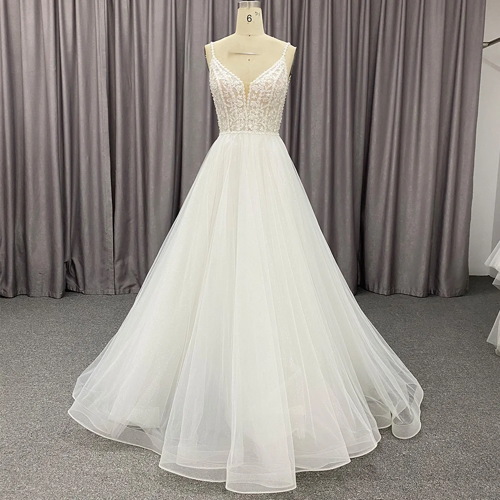 Свадебное платье с V-образным вырезом по индивидуальному заказу мягкий тюль без