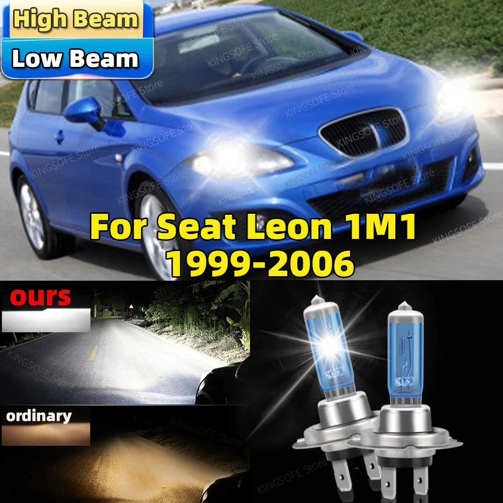 Фото 2 шт. галогенные лампы ближнего света 100 Вт для Seat Leon 1M1 1999-2006, высокопроизводительная галогенная лампа H7 6500K, более яркий свет №1