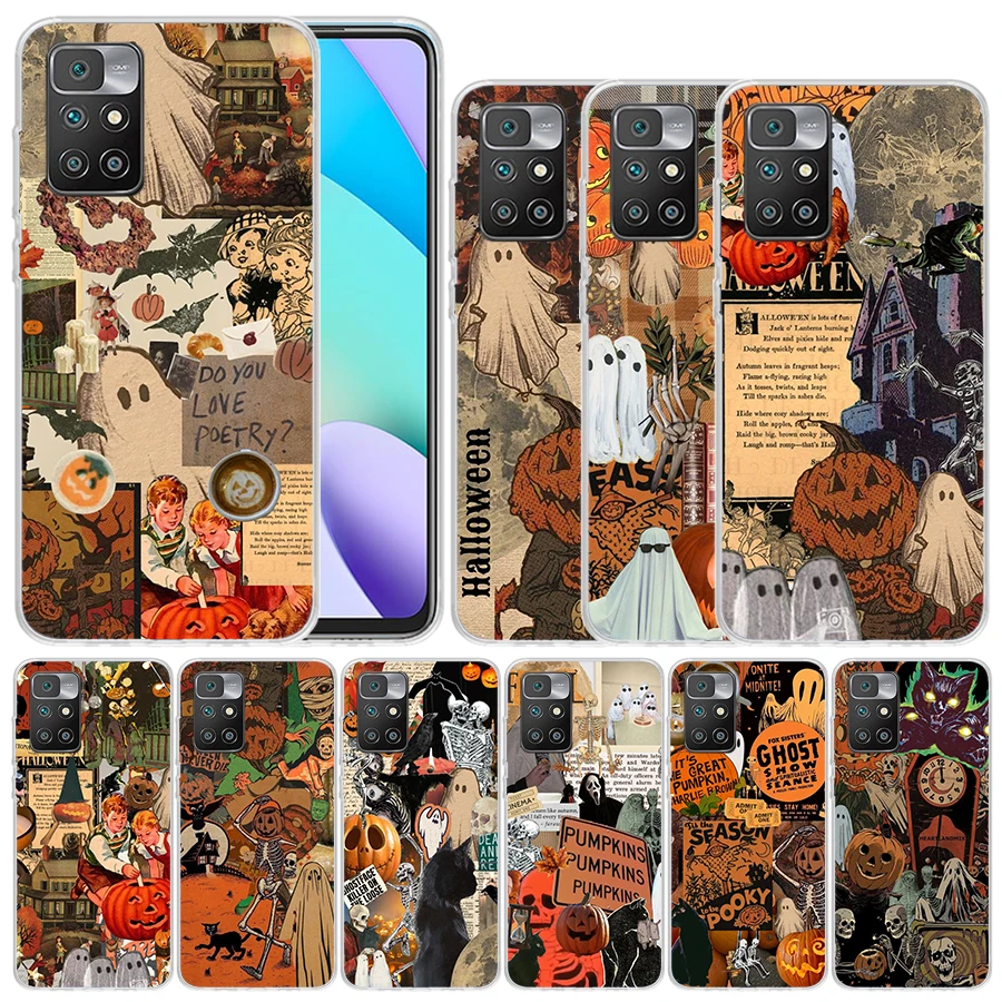 

October Fall Halloween Spooky Pumpkin Soft Cover for Redmi 10 10A 10C 9 9A 9C 9T Print Phone Case 8 8A 7 7A K20 6 Pro 6A S2 K40