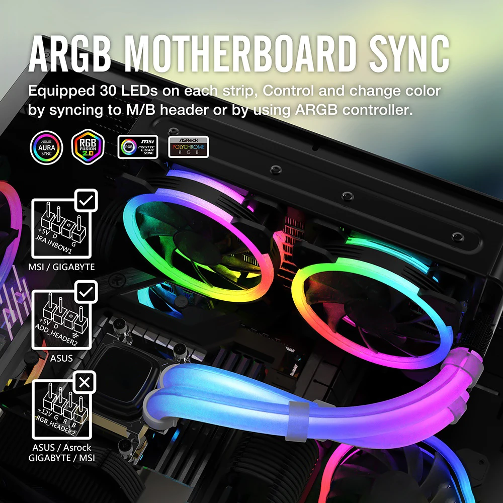 

2pcs AIO Tube Sleeve 5V 3Pin ARGB 33cm 30 LED AIO Tube Sleeve Kits AIO Water Cooler Tubing Vest for Aura Fusion RGB Mystic Light
