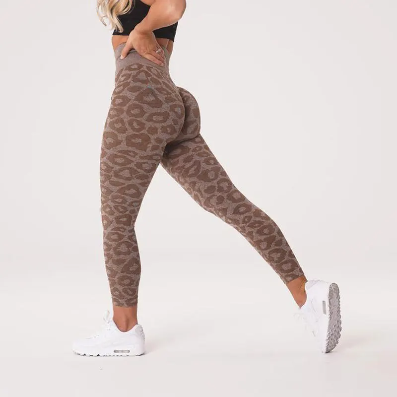 

New Snowflake Leopard Cropped Pants Yoga Pants Women Clothing Gym Jacquard Seamless Fitness Pants Animal Print Leggings Women