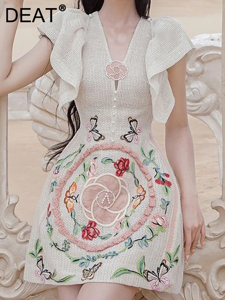 

Женское вечернее платье без рукавов [DEAT], черное платье контрастных цветов с V-образным вырезом и высокой талией, с принтом, 13DB1838, лето 2023