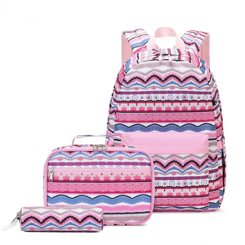 Colorful Striped School Backpacks for Women Teenager Large C