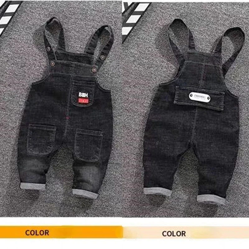 

Boys Overalls Denim Trousers Baby Suspenders Long Pants Kids Autumn Clothes Casual Solid Color Patchwork Jeans Toddler Jumpsuit