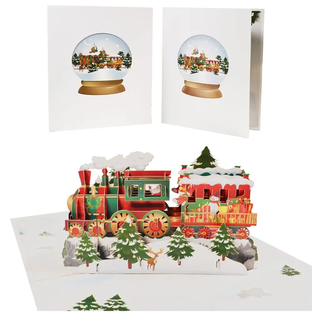 

Folding Message Card Invitations Post Card 3D Pop-Up Greeting Cards Christmas Day Christmas Train Greeting Cards