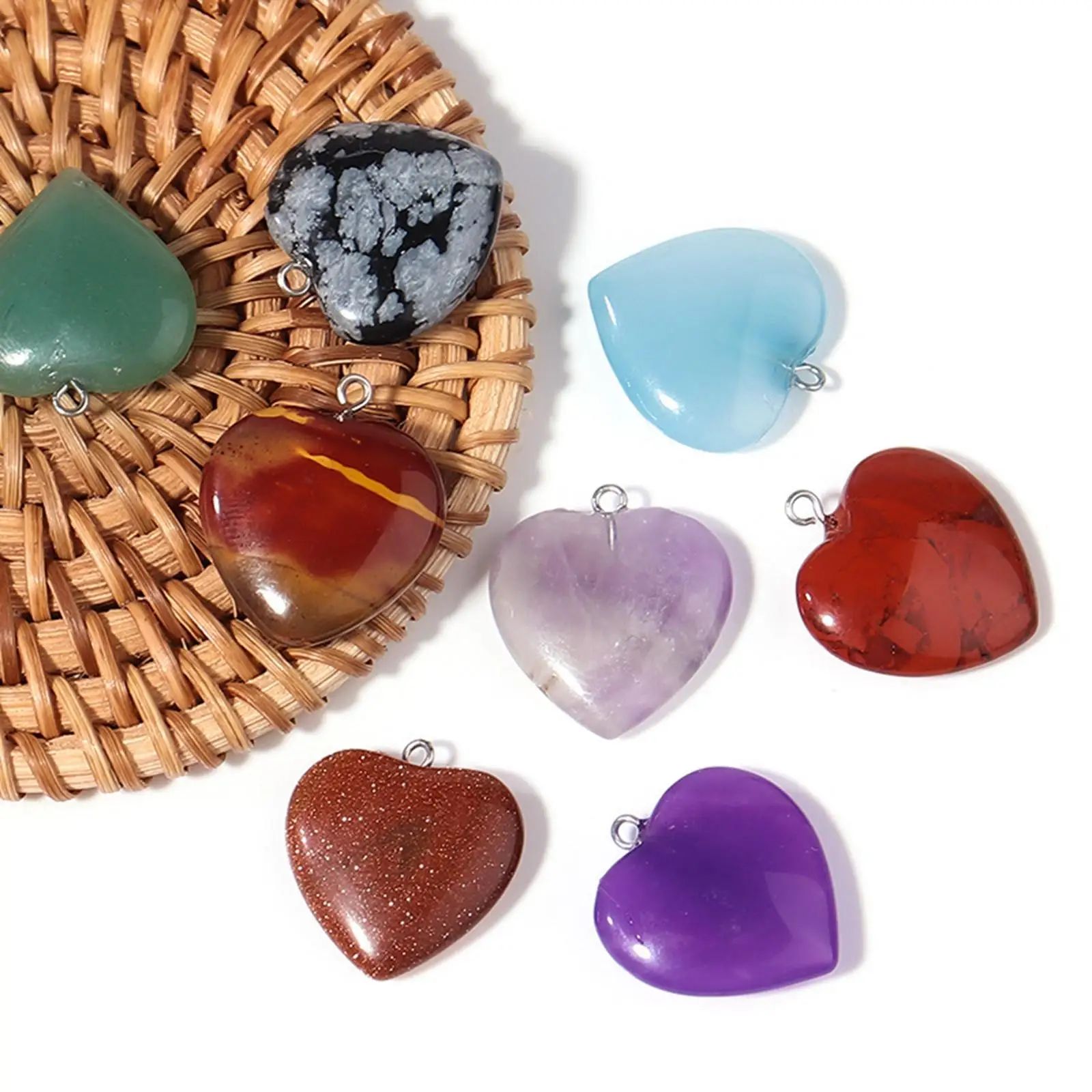

10Pcs Heart Charms Stone Pendants with Hole DIY Handmade Craft for Jewelry Making Earring Assorted Color Supplies Accessories