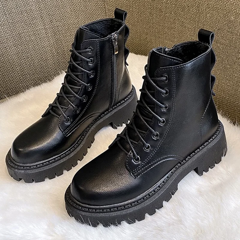 

Motorcycle Boots 2022 Women's Fashion Ankle Boots Women's Thick-soled New Chelsea Boots Women's PU Leather Short Boots Zipper