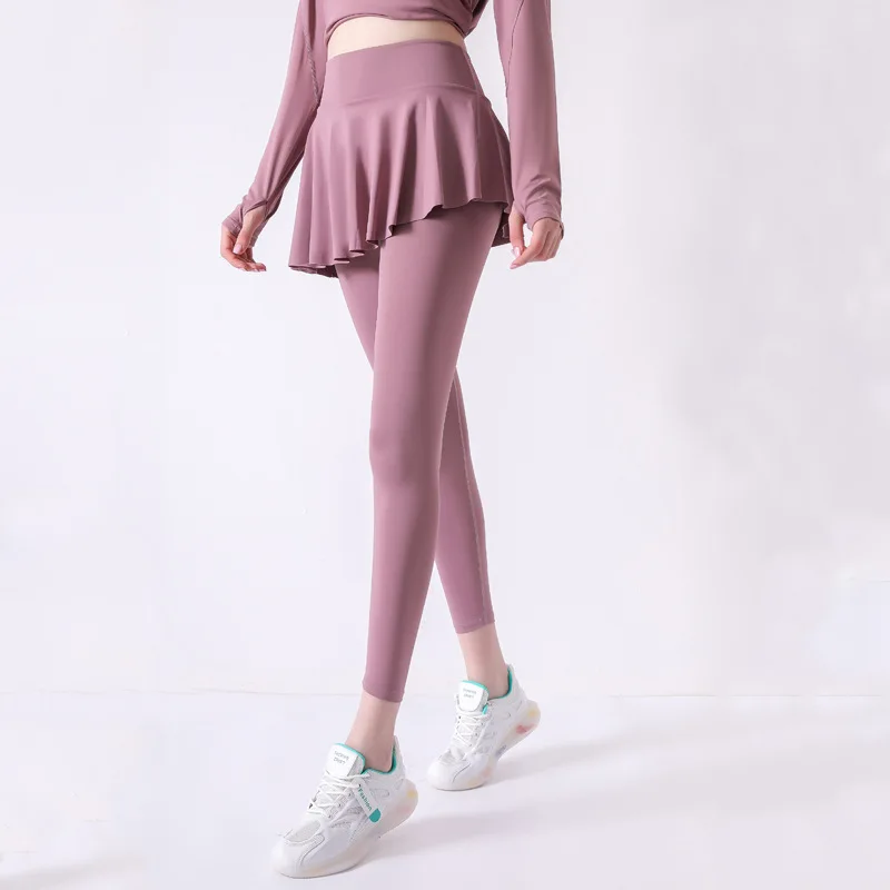 

Fake Two Piece Fitness Pants Female Stretch Tight Yoga Pants Running Culottes Workout Wear Sport Leggings for Women Gym Clothing