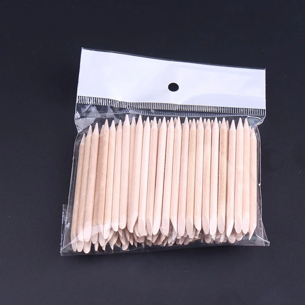 

Nieuwe 100 Stks/set 50 Stks/set Oranje Vrouwen Lady Double End Nail Art Wood Stick Cuticle Pusher Remover Pedicure Manicure