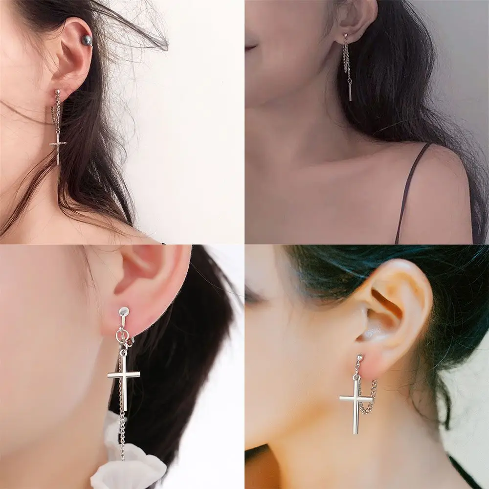 

Street Personality Super Cool Handsome No Pierced Bungee Ear Clip Cross Chain Earrings