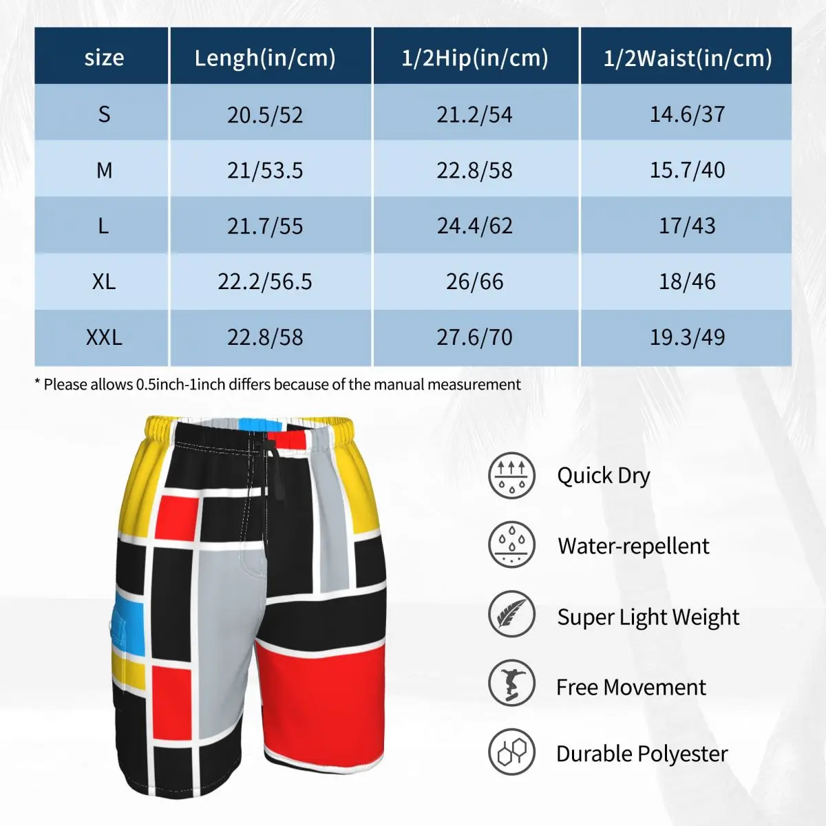 Пляжные шорты Mondrian мужские летние модные желтые синие квадраты купальники для