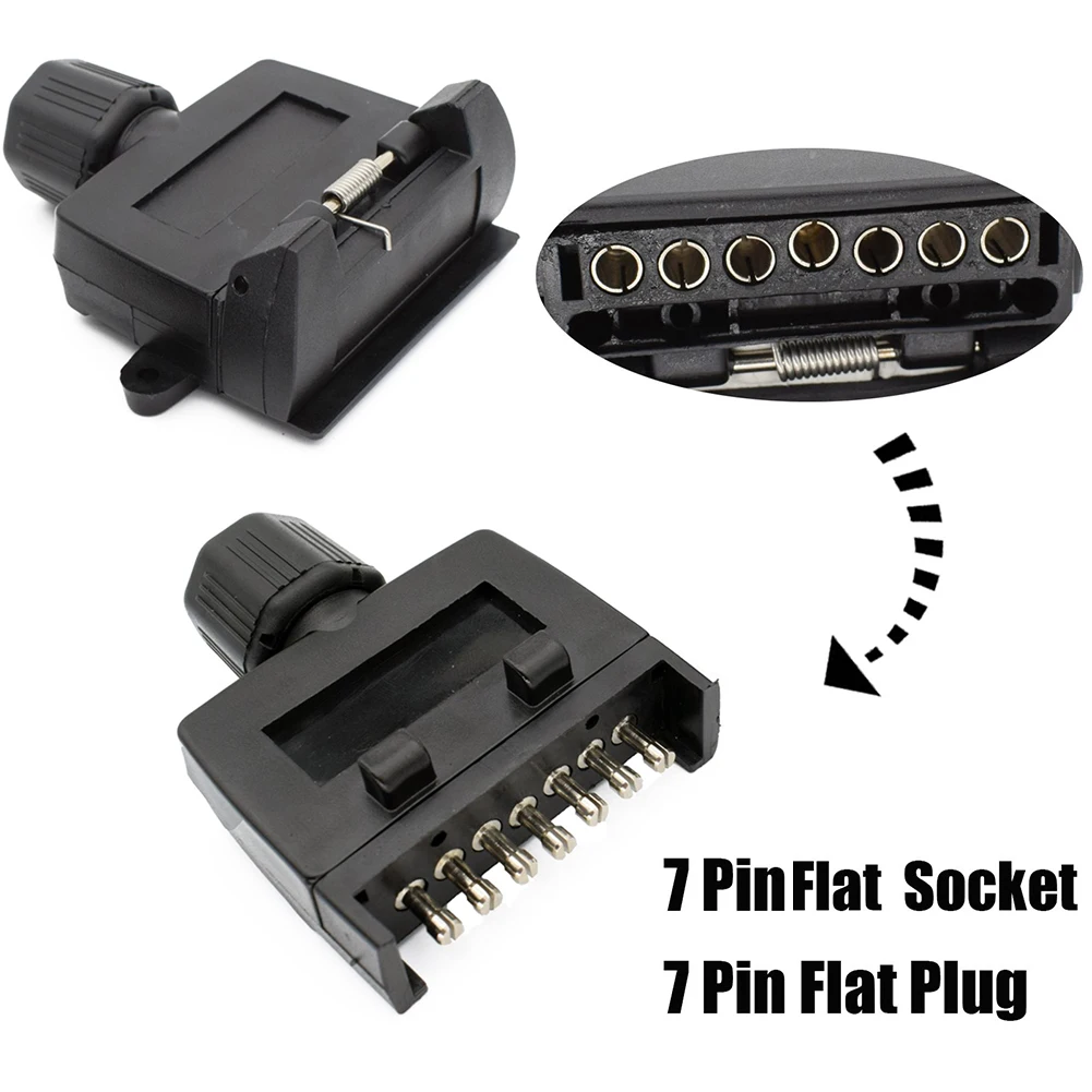 

Connector Flat Trailer Plug 12V DC 7Pin Black Cross Slotted Copper Needles Flat Trailer Plug Frosted Socket Set