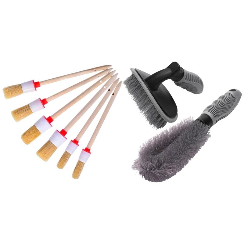 

6 Pcs Cleaning Brushes Soft Hair Bristles Brush & 2 Pcs Car Wheel Cleaning Brushes Rim Tire Cleaner Floor Brush Tools