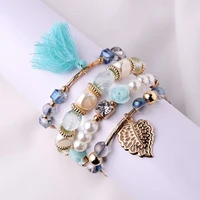 2022 new crystal pearl bracelet glazed alloy fashion personality temperament tassel multilayer bracelets