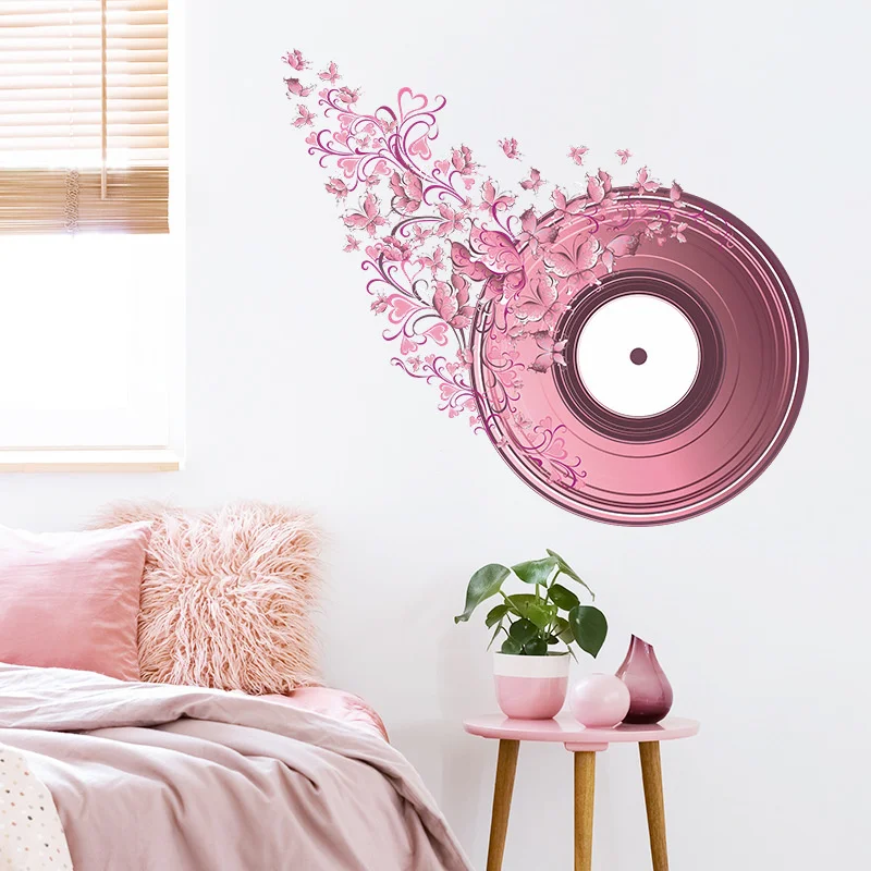 

Dreamlike Personalized Wall Peper Pink Music Romantic Record Flower Music Teacher Bedroom Porch Home Decoration Wall Sticker Hot
