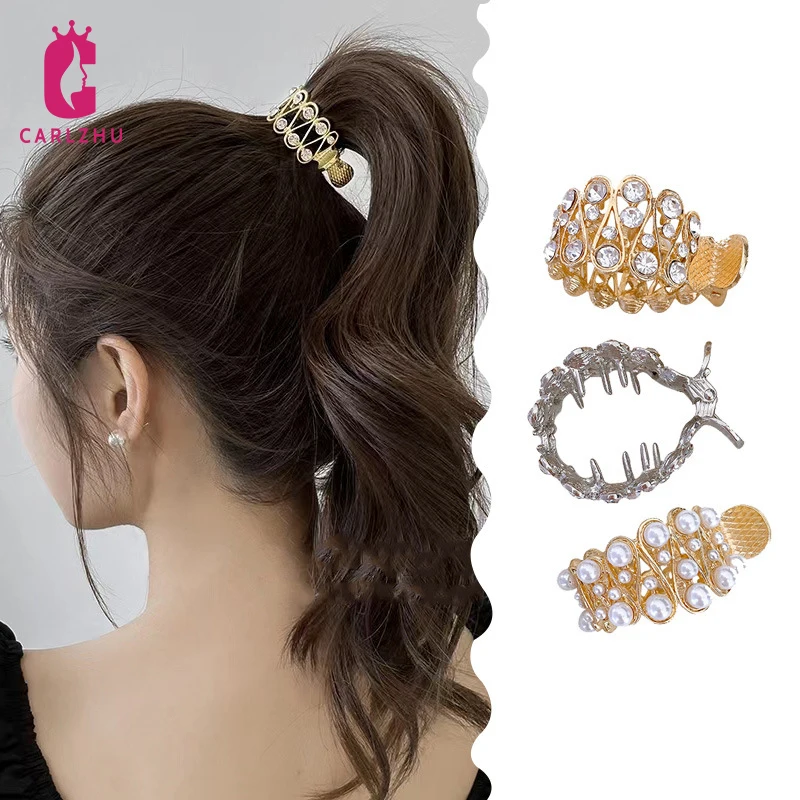 

2022 New Pearl Rhinestone Hair Claws Girl High Ponytail Clip Fixed Hairpin Claw Clip Advanced Sense Hair Accessories Headwear