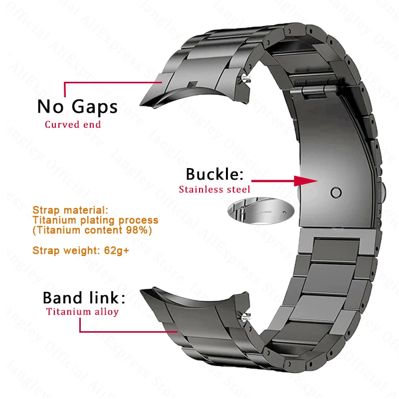 20mm Titanium Metal Watch Strap for Samsung Galaxy Watch 5 Pro 45mm/4 Classic 46 42mm Band No Gaps for Galaxy Watch 5/4 40/44mm