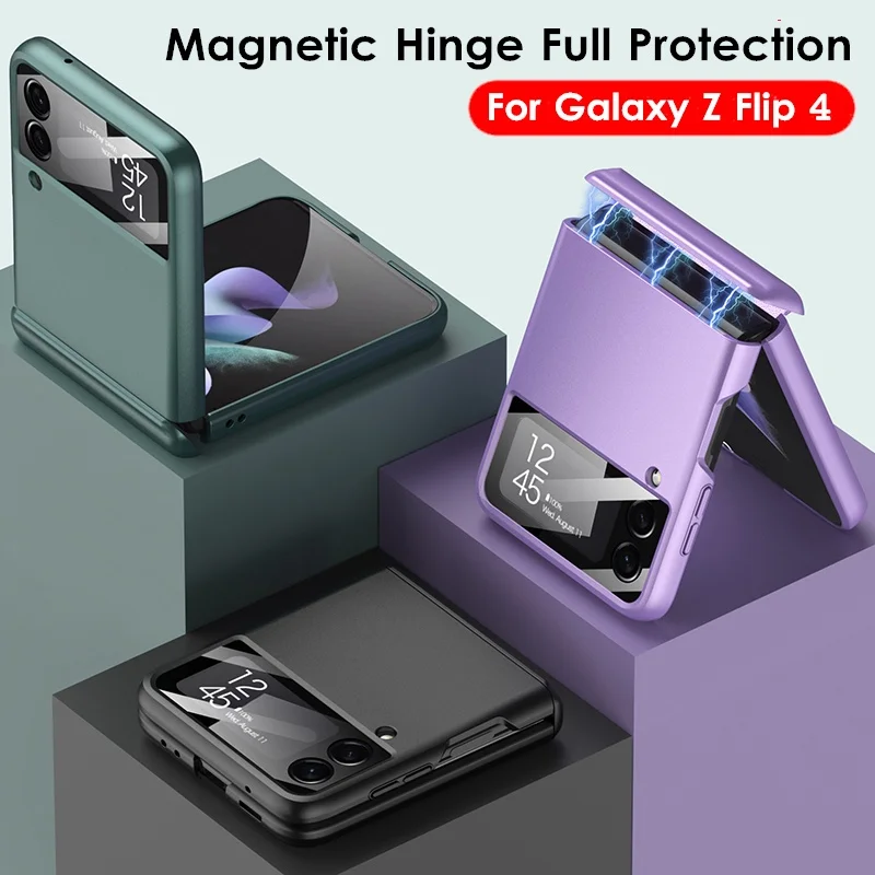 

Case for Samsung Galaxy Z Flip 4 5G Magnetic Hinge Adsorption Cover Ultra Thin Matte Hard PC Case With Lens Glass Protection