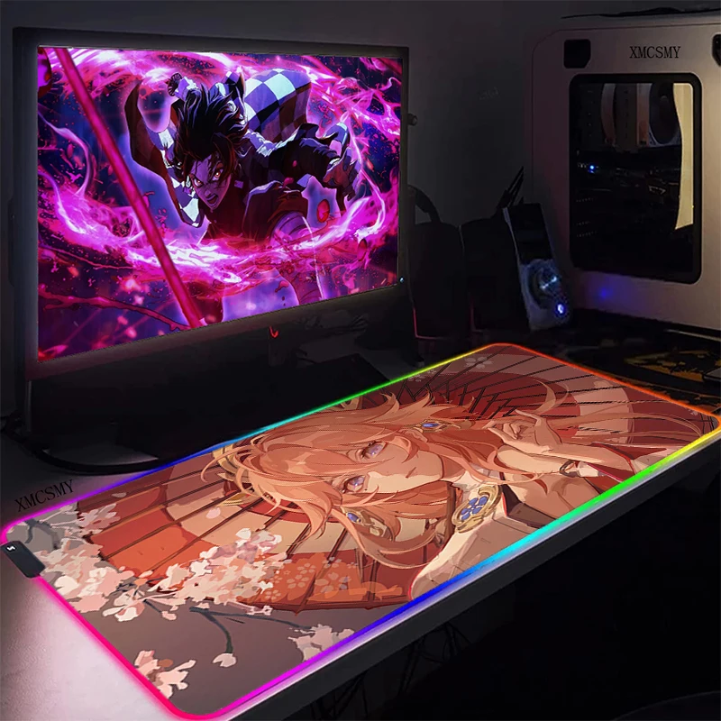 

Коврик для мыши Genshin Impact Yae Miko, аксессуары для ПК, коврик для мыши, настольный протектор, Rgb игровая клавиатура, большие коврики для мыши в стиле аниме