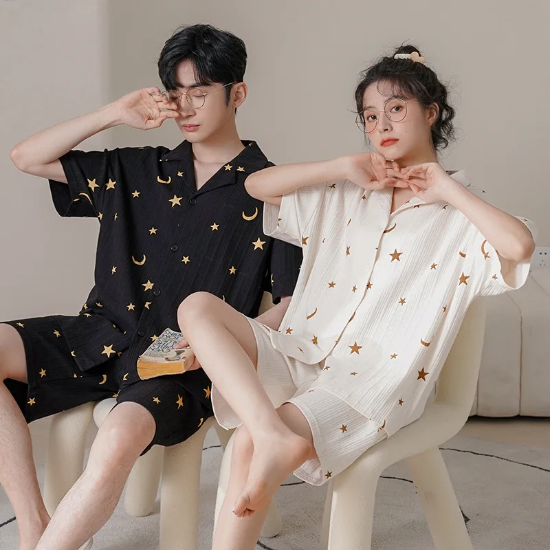 Korean Fashion Sleepweaw Summer Cotton Men Pajamas Set Short Women Nightwear Plus Size Male Female Homewear Pjs Home Clothes