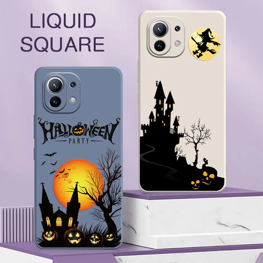 

Happy Halloween Castle Pumpkin Phone Case For Xiaomi 13 12T 11T 10T Pro Mi 11Lite 5G NE 12 11 10 9 Lite Liquid Funda Back Cover